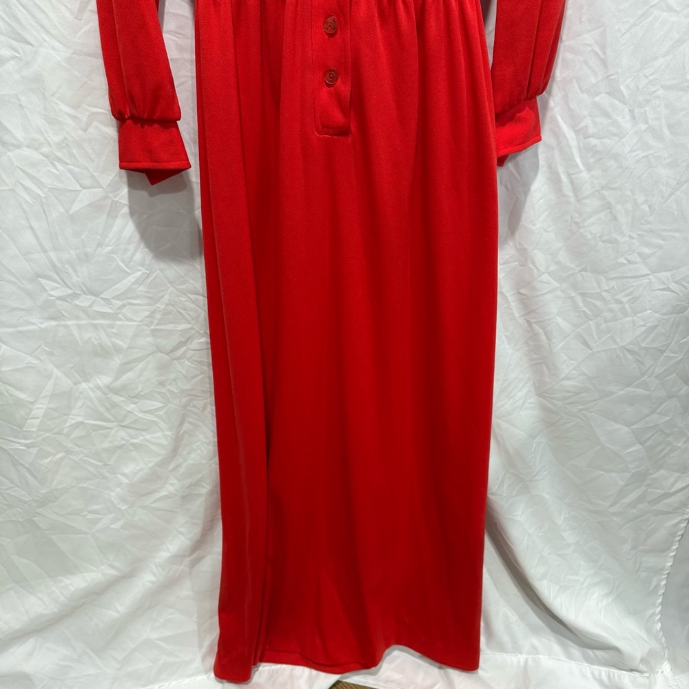 Vintage Red Long Sleeve Button Front Maxi Collared Dress 14 Made in USA Pinup - Picture 5 of 13
